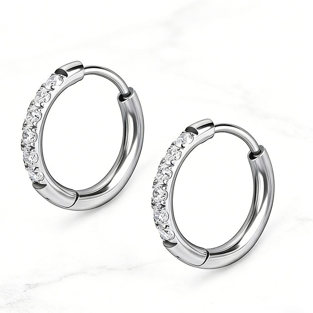 Gold Color Plated Stainless Steel Round Circle Earrings for Women Fashion Cubic Zirconia Hoop Earrings Jewelry Pendientes Mujer