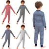 Unisex Kids Special Needs Adaptive Clothing Long Sleeve Full Length Anti-Strip Back Invisible Zipper Striped Jumpsuit