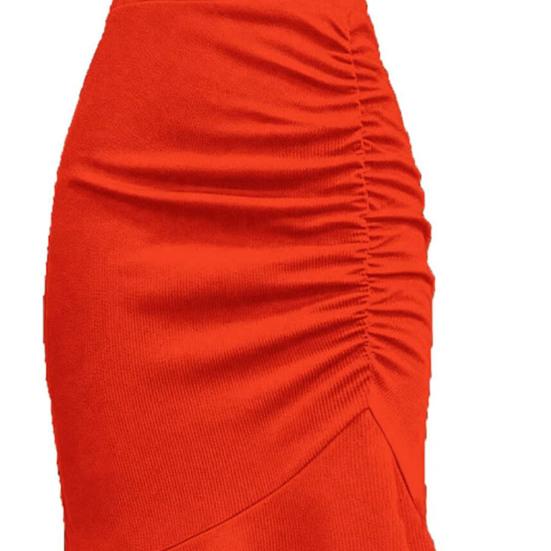 Women Fishtail Skirt High Waist Slim Fit Hip Wrapped Midi Skirt with Large Hem Solid Color Office Lady Skirt