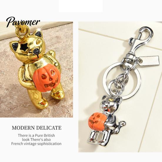 Halloween Keychain Cat Holding Pumpkin Keychain, Metal Car Key Backpack Ring Holder, Handbag Hanging Decorative Accessory Alloy