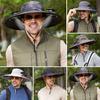 Outdoor Bucket Hat Wide Brim Fishing Hat with Dual Fans Solar USB Rechargeable