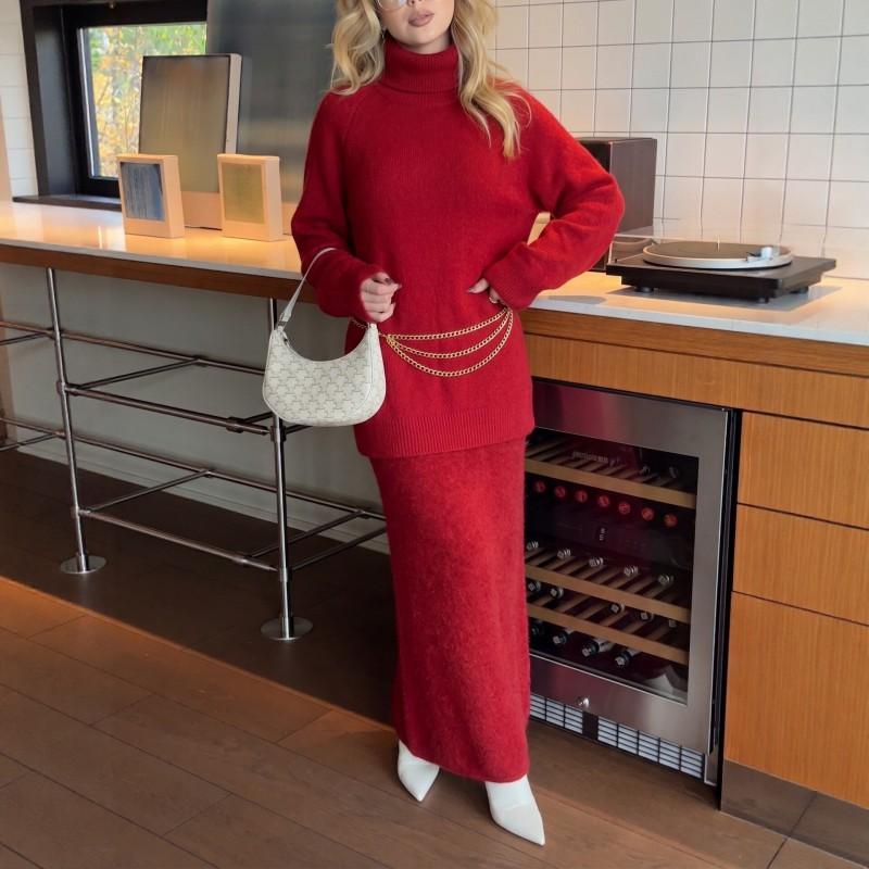 Womens 2026 Winter Loose Knit Two-Piece Set Wool Blend Sweater Wide-Leg Pants Casual Comfort Outfit