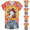 Ladies' Casual Halloween Printed V-Neck Short Sleeved T-Shirt