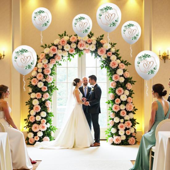 Wedding Balloons 12 Inch White Balloons with Hearts Eucalyptus Prints Romantic Balloons for Wedding Engagement Registry Office Marriage Decoration