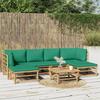 Vidaxl 7-Cz. Garden Furniture Set, Green Cushions, Bamboo