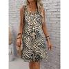Zebra Striped Crew Neck Dress, Vacation Style Sleeveless Tank Dress, Women's Clothing
