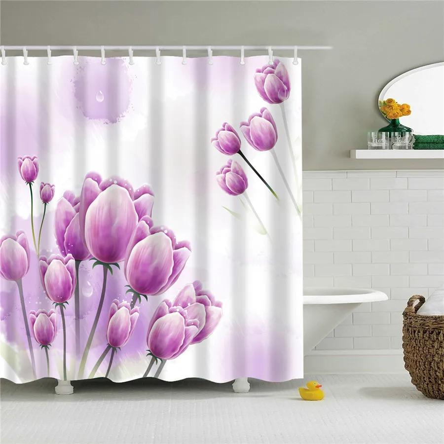 Flower Dandelion Red Rose Small Fresh Shower Curtains Bathroom Curtain Set Frabic Waterproof Polyester Bathroom Decor With Hooks