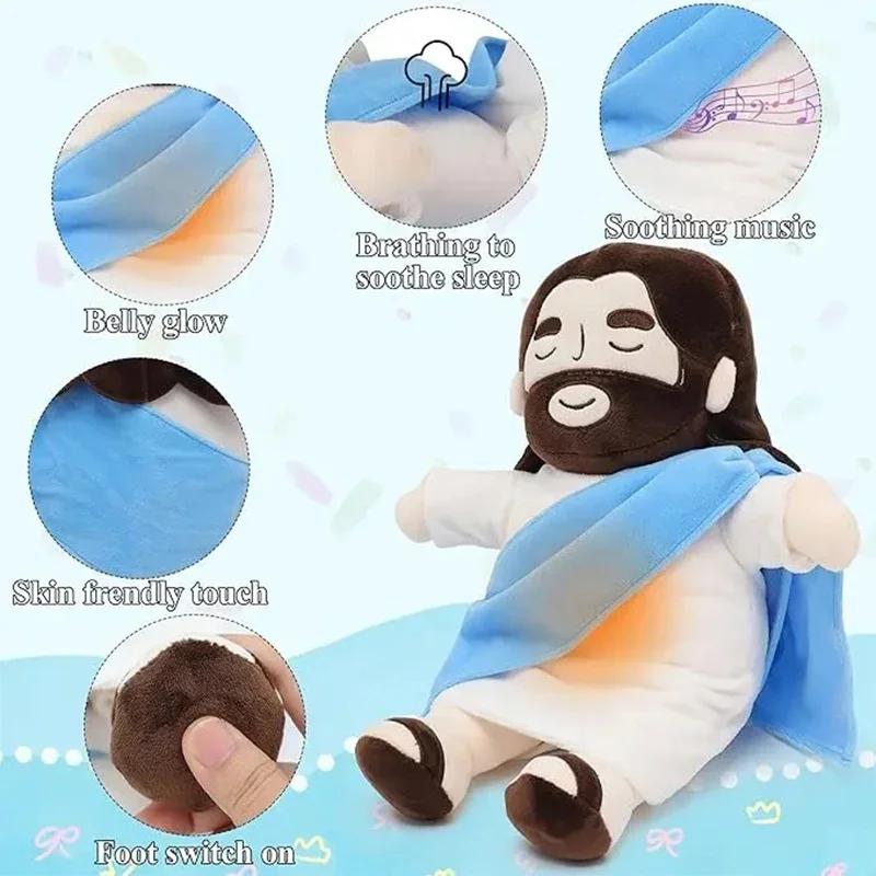 Soothing Jesus Plush Toy Pillow Cute Shiny Nativity Soft Stuffed Doll Music Body Pillow Jesus Plush Toy Cushion Home Decor Gift