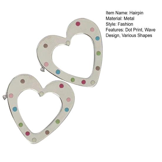1 Pair Girl Hairpin Dot Print Wave Hearts Geometric Design Metal Hair Clips Side Bang Hair Pins Commuting Hair Accessories