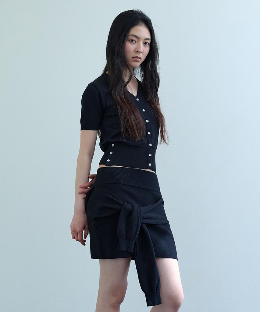 Uusoo Cotton Knit Hoodie Skirt_ Black