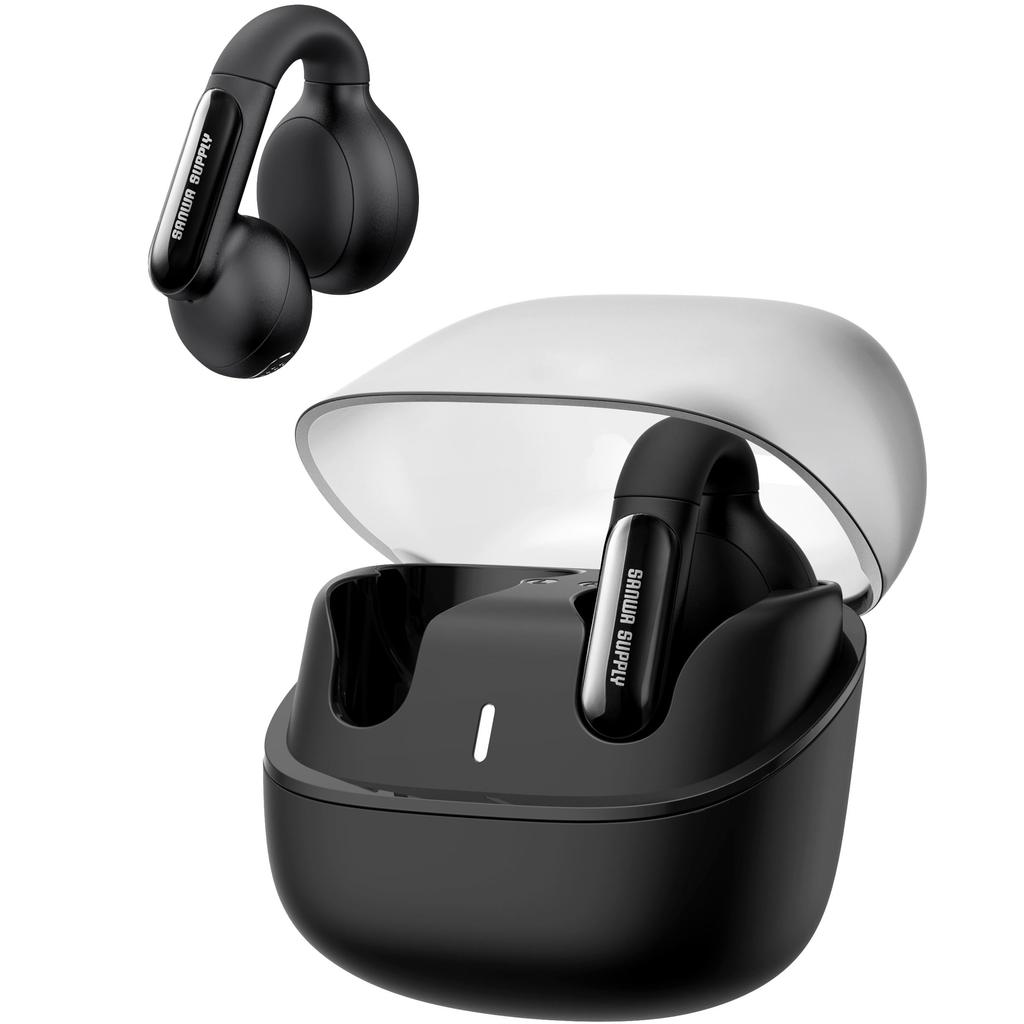 Sanwa Direct 400-BTTWS6 Bluetooth Earbuds with Open Ear Cuffs, IPX4 Waterproof, Noise Cancellation for AI Calls, and Noise Cancellation