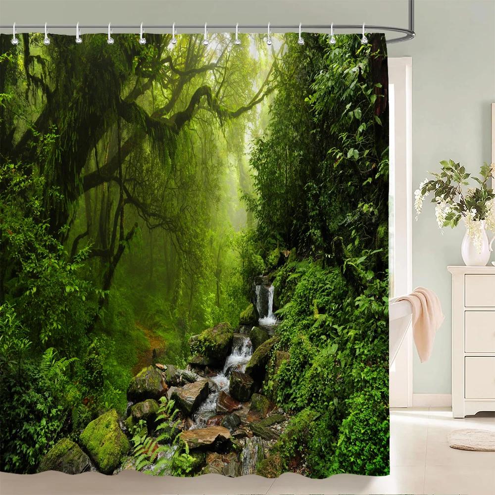 Scenery 3D Bathroom Curtains Natural Landscape Printed Shower Curtains With Hooks Home Decoration Waterproof Fabric Bath Screen