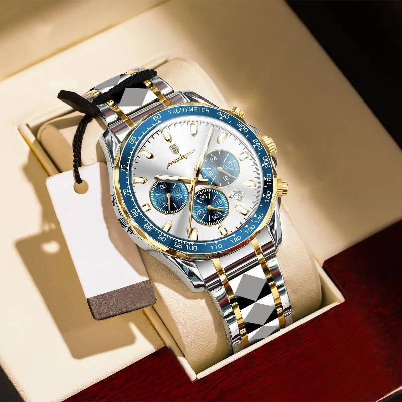 POEDAGAR Luxusní pánské náramkové hodinky Vodotěsné Luminous Chronograph Hodinky pro muže Nerezová ocel Pánské Quartz hodinky Dárky pro muže Reloj Hombre