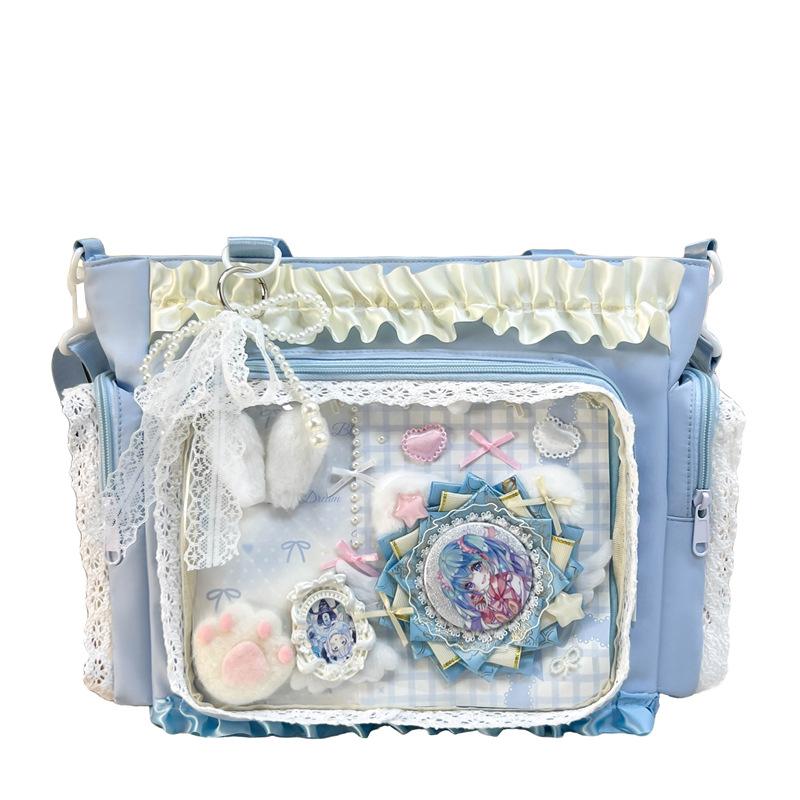 Cute bow pain bag tote bag Japanese JK sweet girl two-dimensional transparent small food allowance bar millet girl