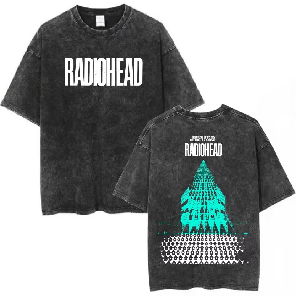 Rock Band Radiohead The Bend Funny Cat Vintage Washed Tshirts Men Women Fashion Hip Hop T Shirts Cotton Male Tshirt Streetwear