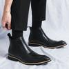 Men Retro Chelsea Boots PU Splicing European Style One Step Business Fashion High Quality Formal Boots Size 38-45 Men Boots