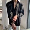 Schwarzes Herren-Satinhemd mit Knopfleiste, lässiges Oversize-Streetwear-Oberteil