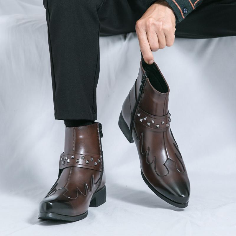 Fashion New Men's High-quality Side Zipper High Top Mongolian Knight Boots Autumn Men's Comfortable Pointed Carved Retro Short Boots