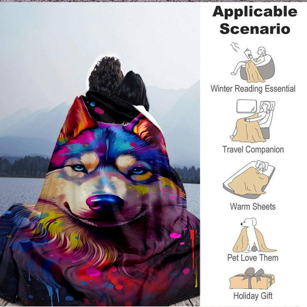 1pc Colorful Wolf Art Blanket Lightweight Blanket Throw Blanket For Sofa, Bed, Travel, Camping, Livingroom, Office, Couch, Chair Yy251010067