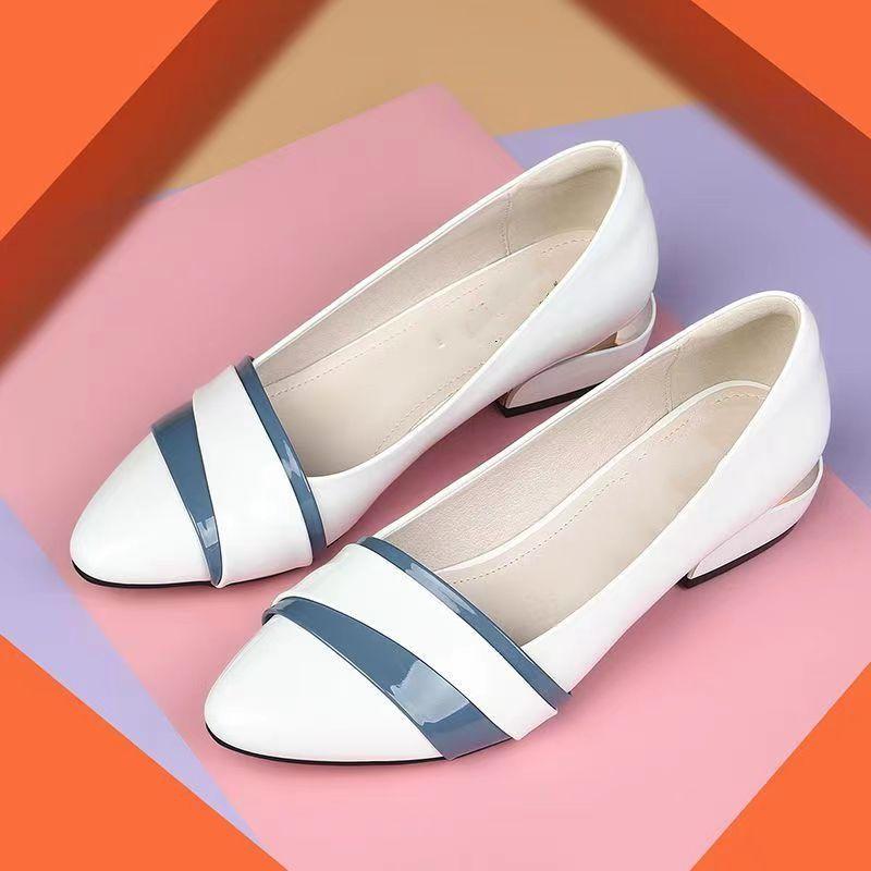 Fashion Woman Pumps Office Shoes For Women Pointed Toe Square Heels Low Heel Elegant Normal Leather Casual Stylish With Premium A