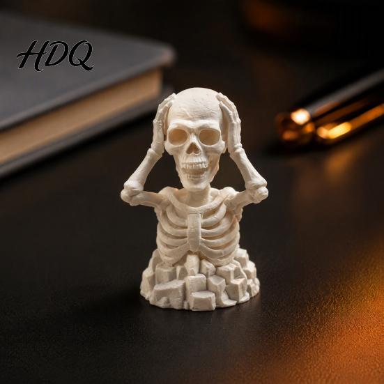 Novelty Gifts for Friends Hands On Head Skeleton Figurine, 3D Printed Skull Statue, PLA Desktop Figurines Funny Stress Relief Decor, Gothic Halloween