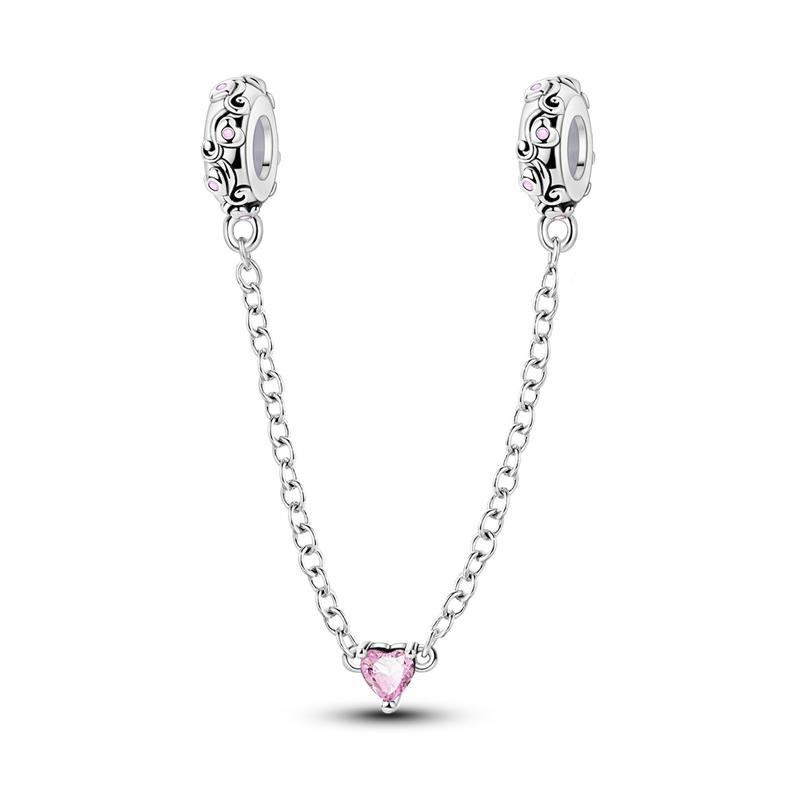 Safety Chain Clasp Clip Charms 925 Silver Love Bow Star Moon Snowflake Safety Chain Fit Bracelet DIY Jewelry