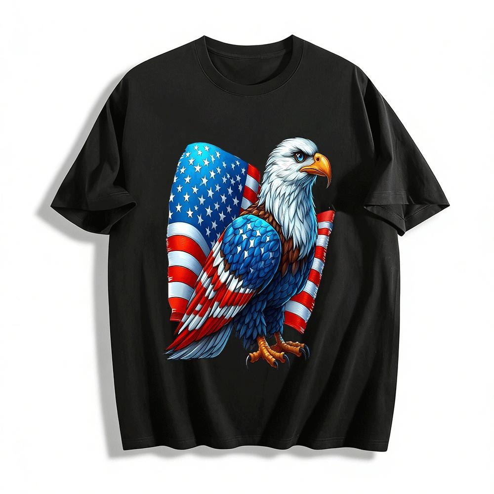 American Bald Eagle USA Flag Print Casual Short Sleeve T-Shirt Pure Cotton T-shirt