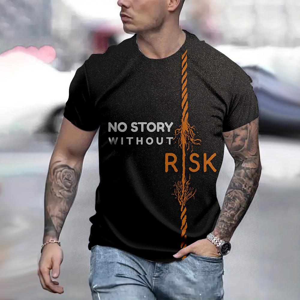 Summer Men's 3D Letter Printed Short Sleeve T-Shirt Round Neck Loose Fit Athletic Casual Top Jogging Workout Sports T-Shirt