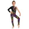 Children‘s Sparkly Rhinestone Printed Dance Leotard Asymmetrical Design Full Length Bodysuit for Gymnastics Stage Competition