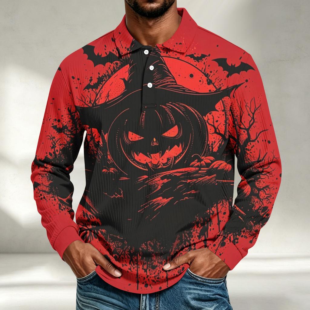 Herren Lässiges Halloween-Print Langarmshirt Lockeres Oberteil