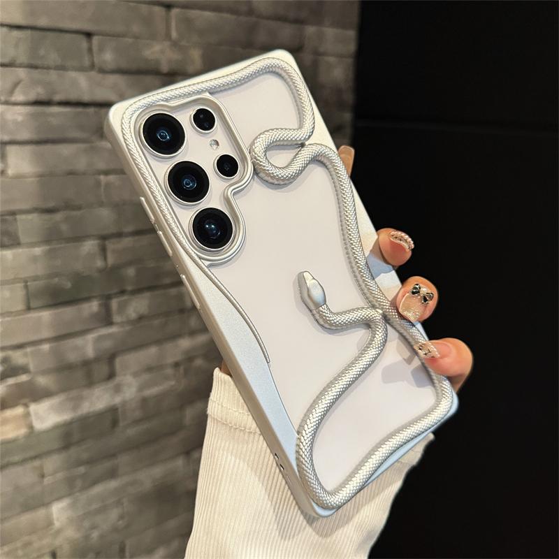 3D Snake Phone Case For Samsung Galaxy S25 Ultra S24 S23 FE S22 A56 A36 A26 A06 A16 A55 A54 A15 A14 Plating Hollow Bumper Cover