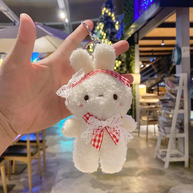 Cartoon Plush Bear Rabbit Keychain Cute Car Key Ring Bags Luggage Pendant