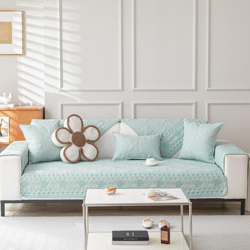 Pure Cotton Sofa Cushion for All Seasons, New Non-slip Cotton Fabric Light Luxury High-end Straight Leather Seat Cushion