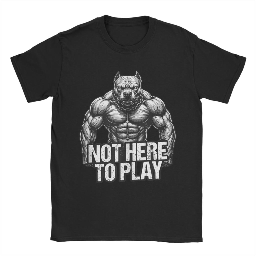 Punk Weightlifting Bodybuilding Pitbull TShirt Unisex Funny Cotton Tees Round Collar Short Sleeve T Shirt Adult Tops