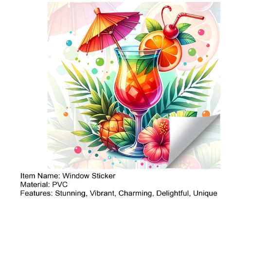 Summer Window Clings Cocktail Pineapple Hibiscus Flower Beach Pool Party Static PVC Stickers for Hawaiian Tropical Theme Home Decor