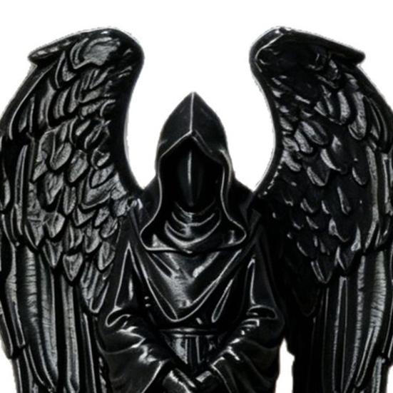 Décoration Sculpture Imprimée en 3D, Décoration Ange Gothique Sombre avec Texture de Plumes Détaillée, Figurine Noir Mat pour Maison Bureau Cadeau Halloween