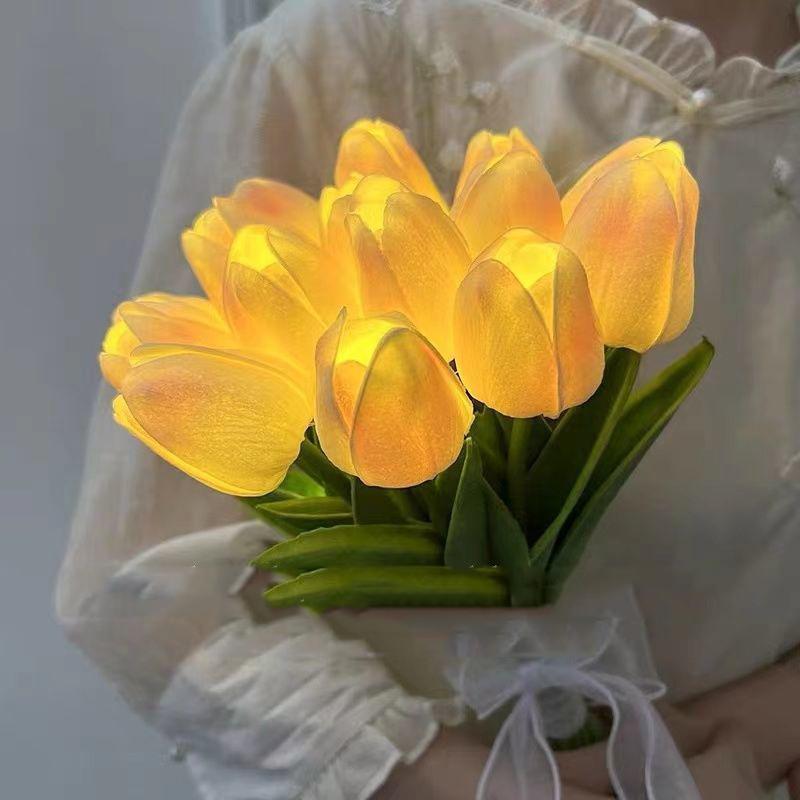 15 PCS Tulip Simulation Flower LED Night Lamp Bedside Atmosphere Night Light Home Flower Bouquet Decorative Photography Wedding Props