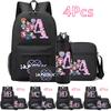 4 Stück/Set 26 Englische Buchstaben Kpop Bedruckter Rucksack Große Kapazität Schultasche Umhängetasche Tasche mit 750ml Wasserflasche Junge Mädchen Schultasche Kindergeschenk