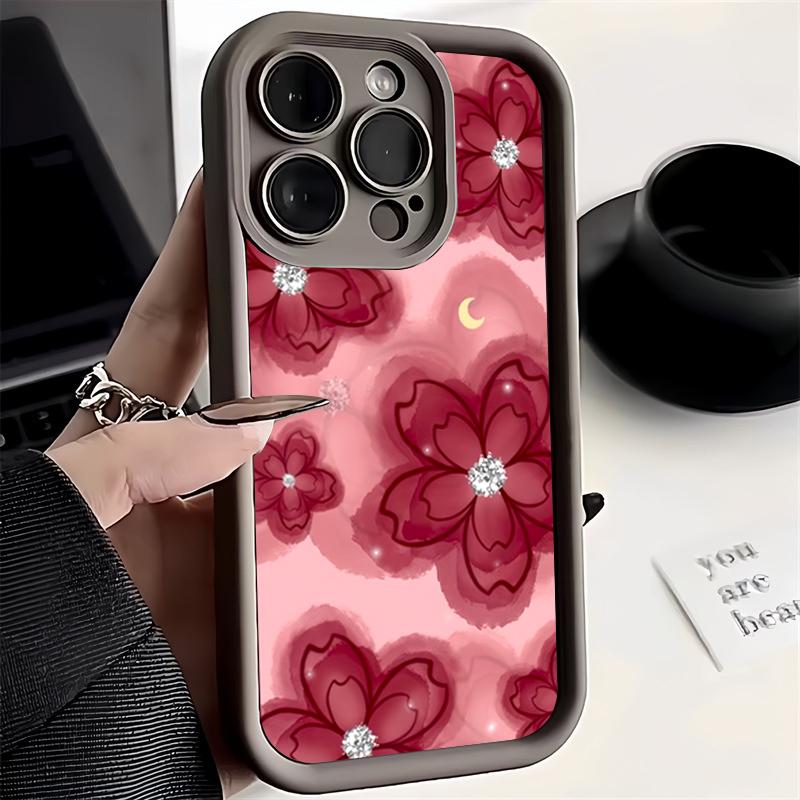 Diamond Floral Design Phone Case For iPhone 16 Pro Max 15 Pro 11 12 13 14 Plus 16E XS X XR 7 8 Plus SE 2020 Silicone Soft Cover