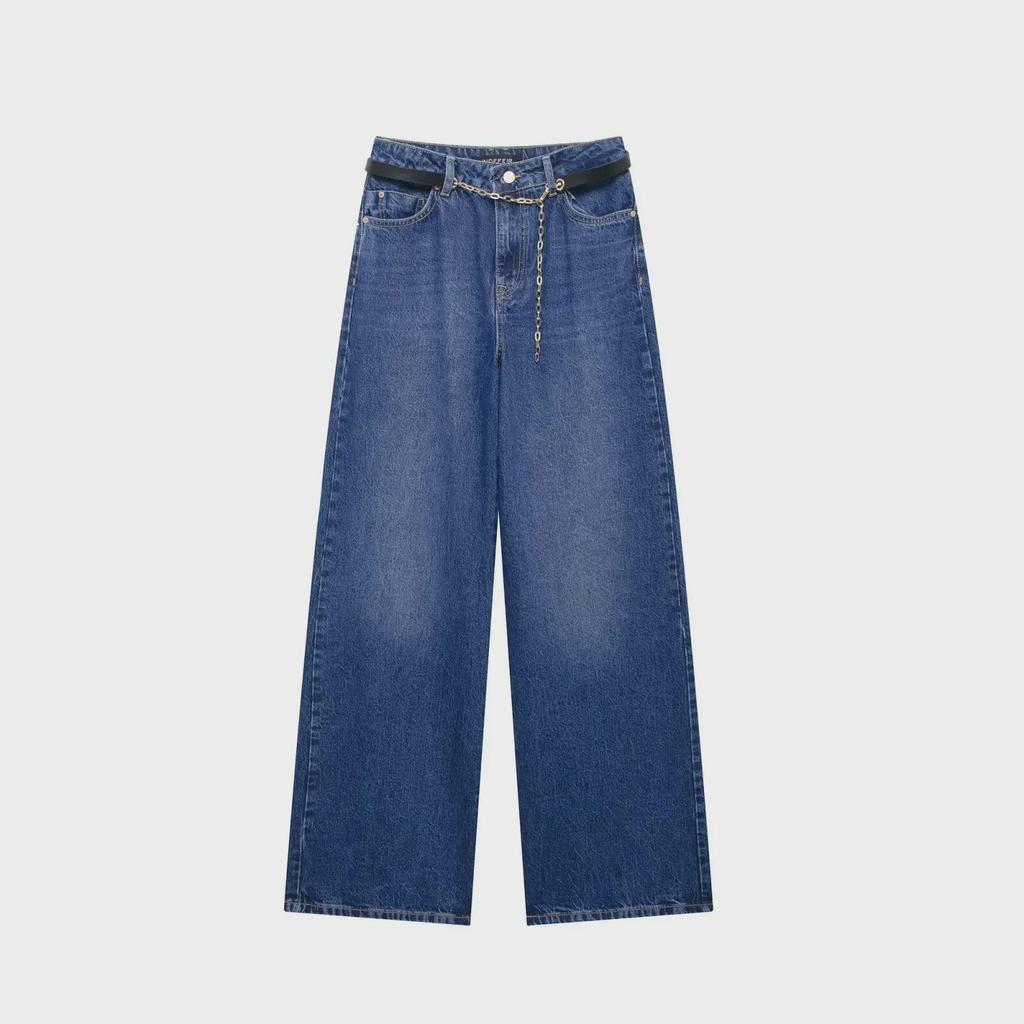 Women's Denim Vest & Wide-Leg Pants Set - Round Neck, Single-Breasted.