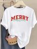 (Asian Size) Printing Truck Trend Women Fashion Festival New Year T Shirt Christmas Clothing Tee Top Print Woman Short Sleeve Graphic T-shirts