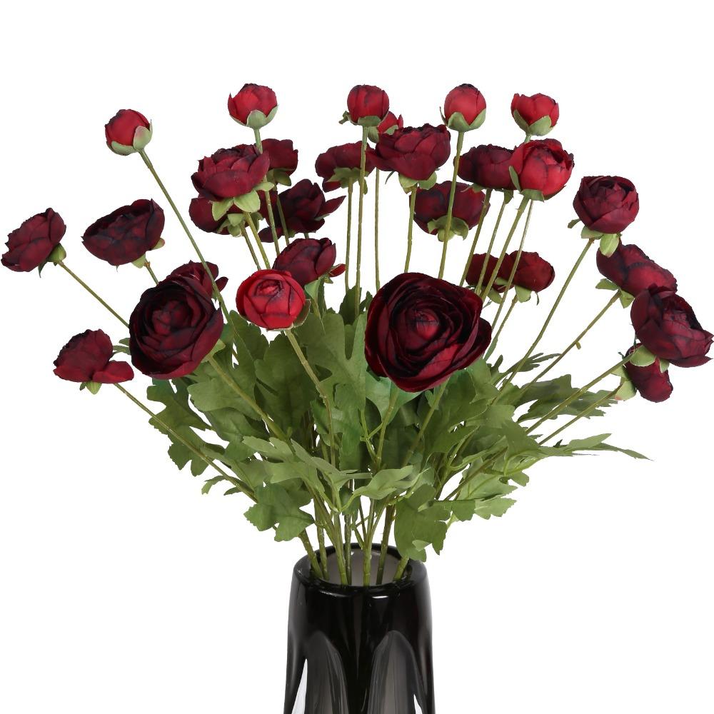 4PCS 16Heads Silk Flowers Ranunculus Artificial with Long Stems Ranunculus Fake Flower Persian Faux Flowers for Wedding Table Centerpiece Home Decor