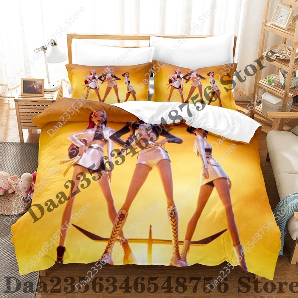 Kpop Demon Hunters Beding Set Single Twin Ful Quen King-Sized Dimensionsd Dimensions Bed Linen Set Saja Boys Bedrom Duvetcover Sets Rumi Thre-piece