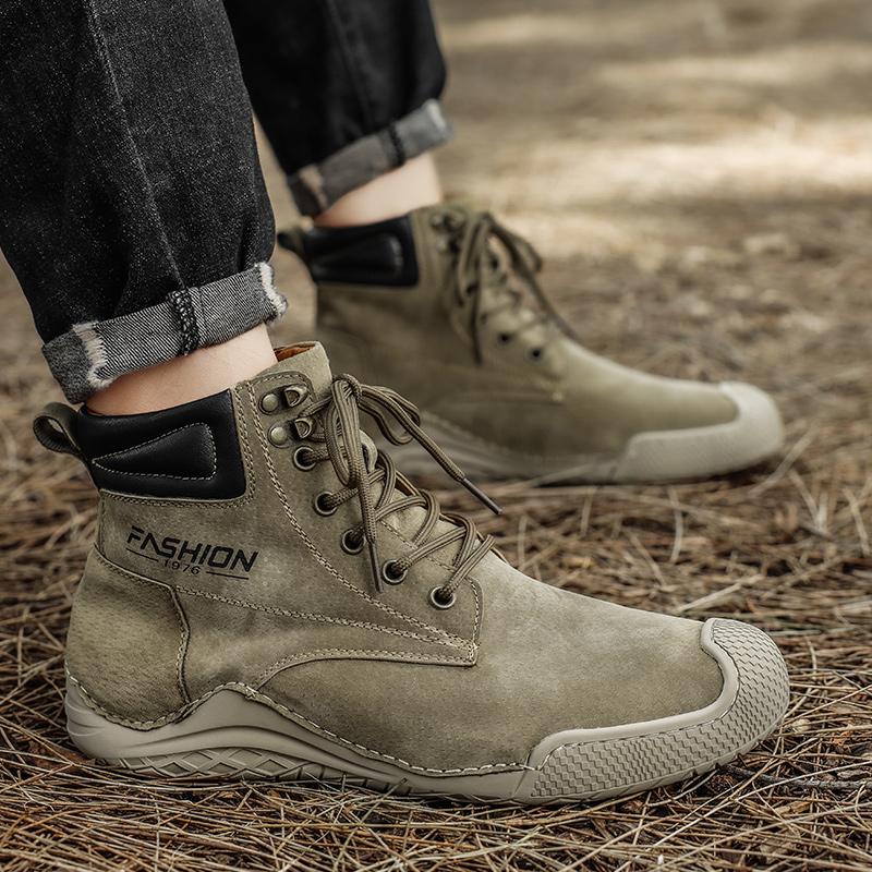 Fashion Winter Warm Plush Ankle Boot Frosted Leather Casual Men's Shoes Fashion Genuine Leather Autumn Outdoor Wearable Leather Boots