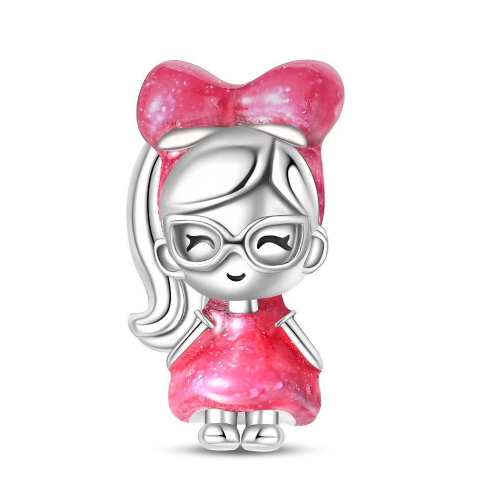 Copper Metal Pink Doll Princess Pink Square Box Charm Bead Component Pendant Bead Component Bead Components Compatible With Charm Bead Component