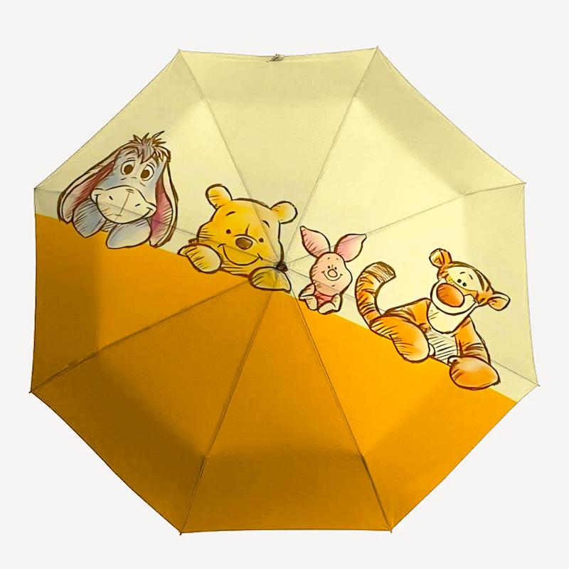 Ombrello da Viaggio a Tema Winnie the Pooh e Amici - 8 Stecche, Apertura e Chiusura Automatiche, Design Pieghevole Portatile, Ombrello Compatto ed Elegante