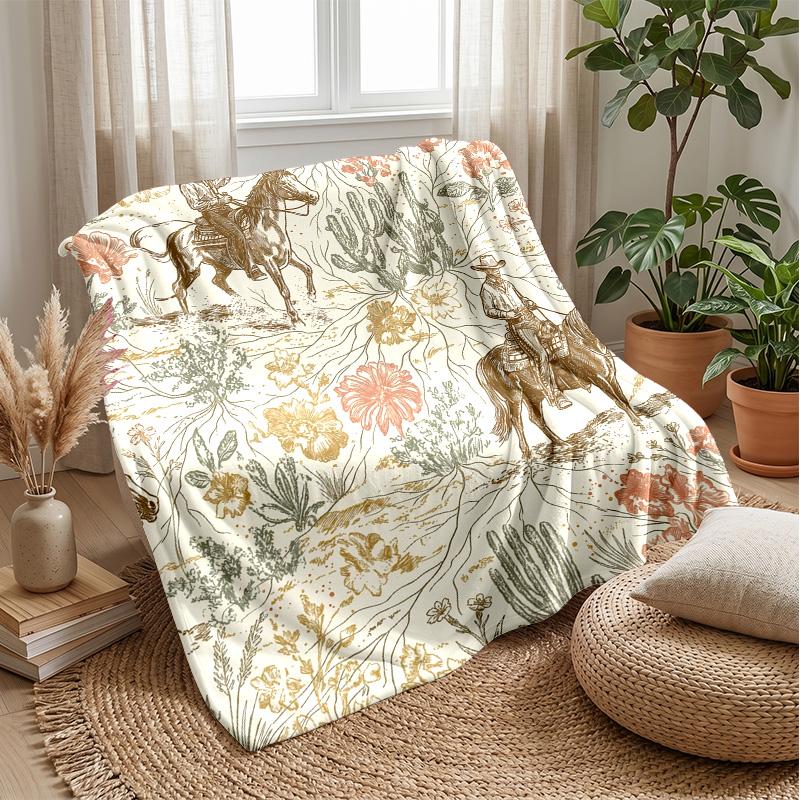 Western Desert Adventure 5 Theme Blanket Lightweight Warm Flannel Blanket Decorative Throw Blanket for Home Decoration