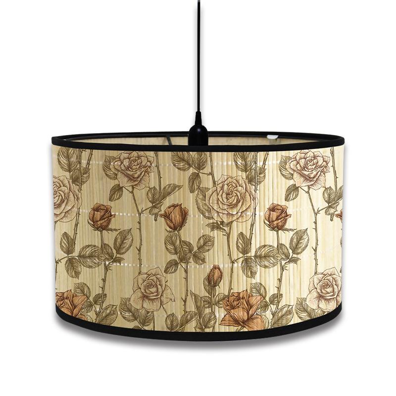 Nordic Style Green Plant Pattern Lamp Shade Bamboo Art Lampshade Cafe Chandelier Retro Homestay Room Decor Hanging Lamp Cover