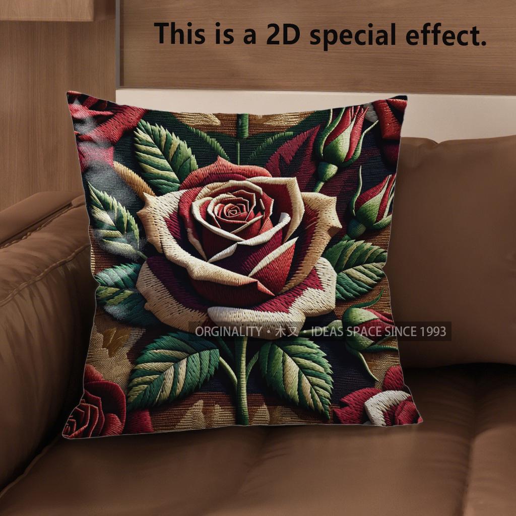 2D Vintage Embossed Rose Throw Pillow Covers** Pattern Cushion Cover Suitable For Sofa Bedroom Car Pillow Cover