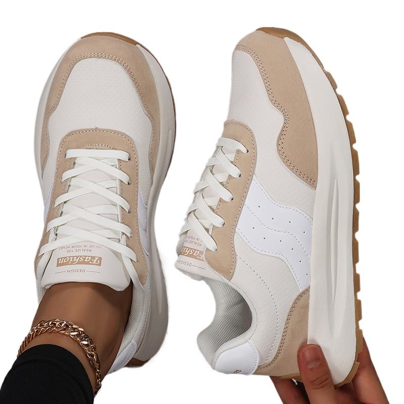 Fashion Thick Sole Running Shoes Women's Breathable PU Leather Casual Sneakers Non-slip Soft Sole Sports Footwear Size 36-43